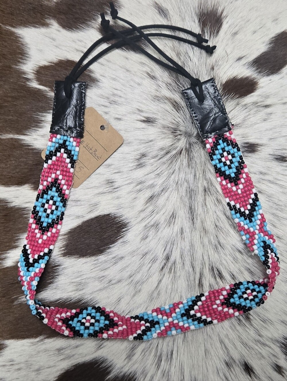 Handcrafted Beaded Pink & Turquoise Hat Band - Women Accessories